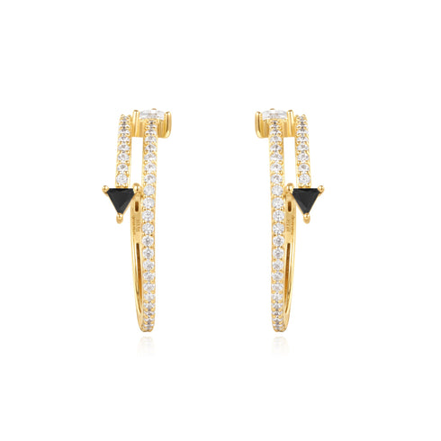 Gold Pave Double Arrow Stud Hoops